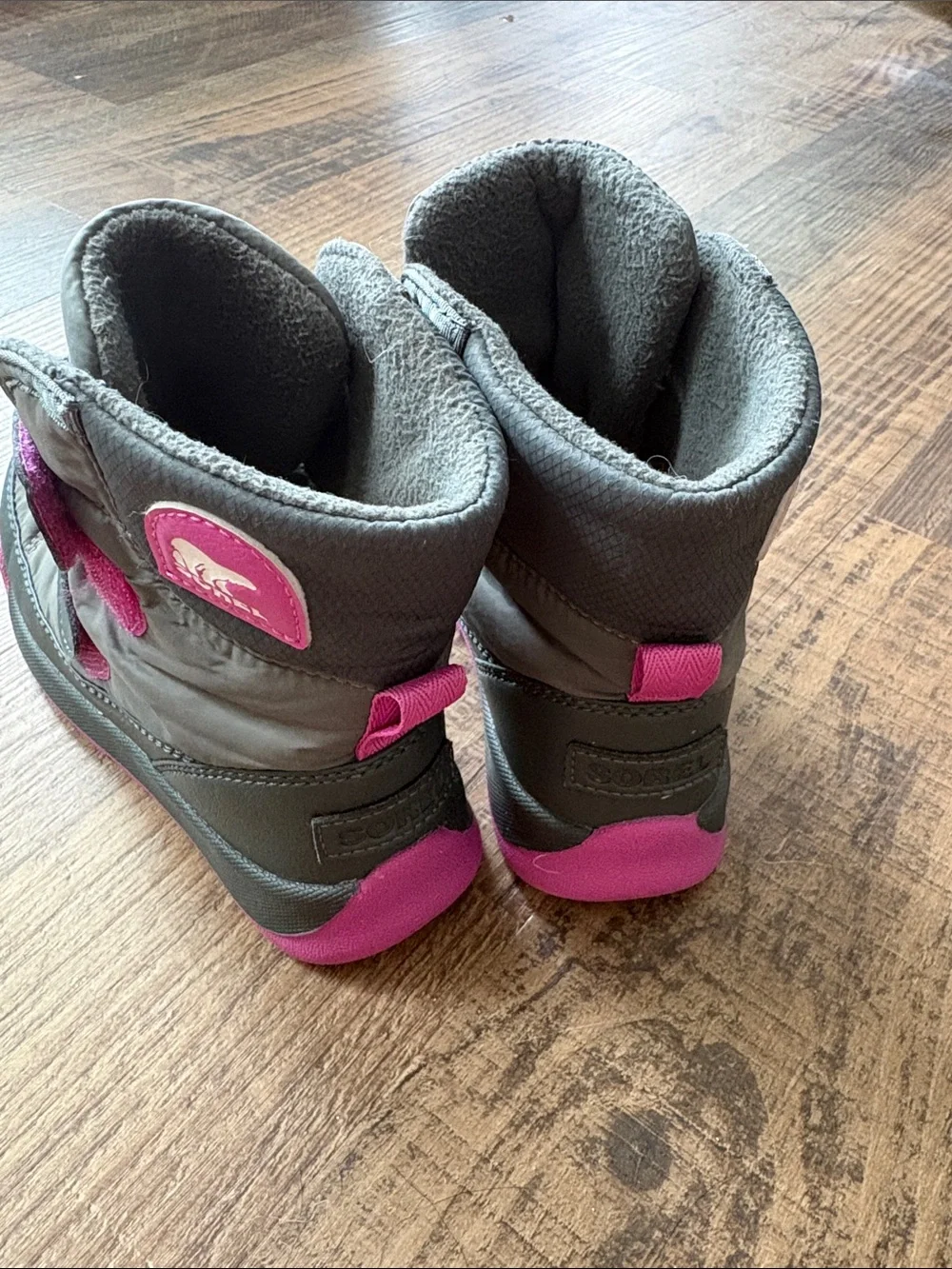 Sorel Kids Gray Winter Boots with Pink Trim